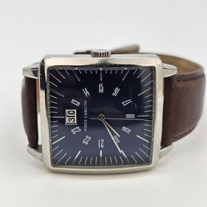 Vince Camuto Men's Watch 38MM Blue Dial Date Brown Leather Bands New Battery